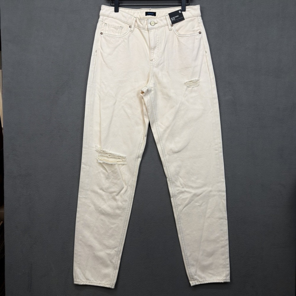 Express Relaxed Tapered Mid Rise Distressed Jeans Women's Size 8 Cream‎ NWT